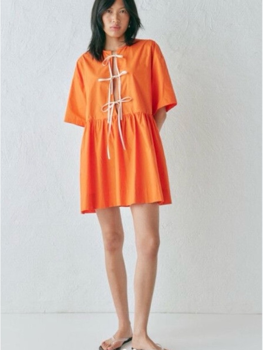 Women's Mini Tie-Front Dress in Bright Orange